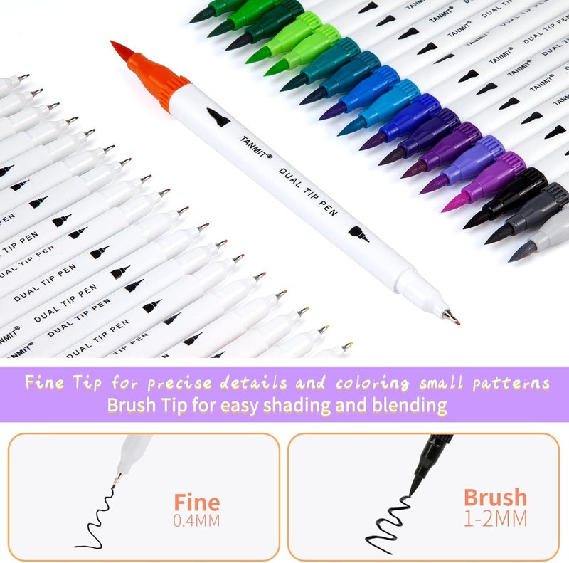 TANMIT Dual Brush Marker Pens for Coloring Books, Fine Tip Coloring Marker & Brush Pen Set for Journaling Note Taking Writing Planning Art Project - Image 4
